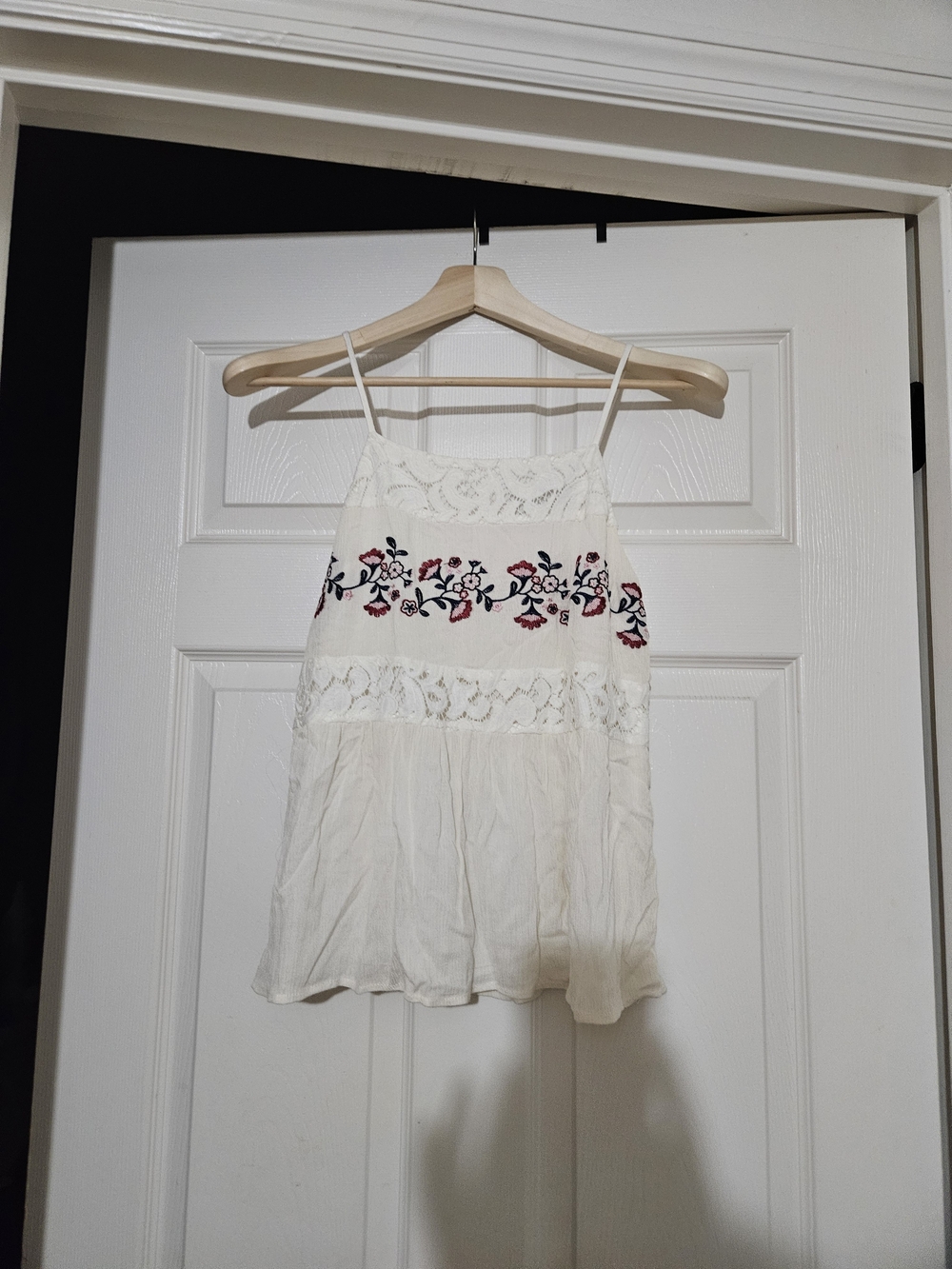 Blue Rain White Camisole with Pink & Black Floral Embroidery
